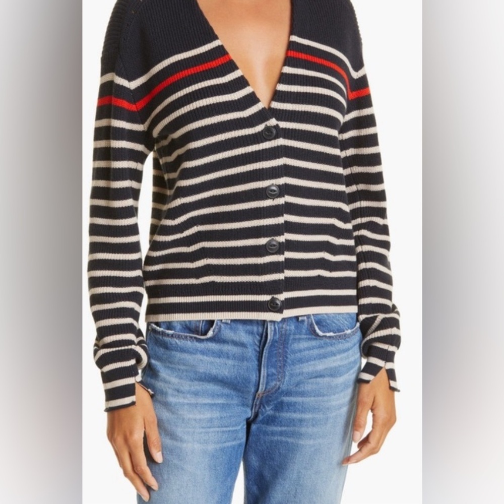 Rag & Bone Ann Stripe Cotton & Cashmere Cardigan Sweater, XS